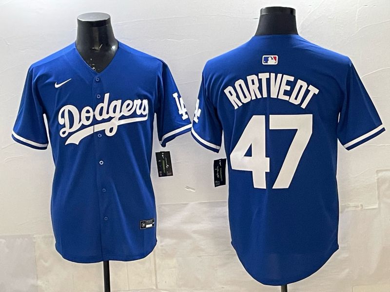 Men 2025 Los Angeles Dodgers #47 Rortvedt Blue Game Nike MLB Jersey style 005->los angeles dodgers->MLB Jersey